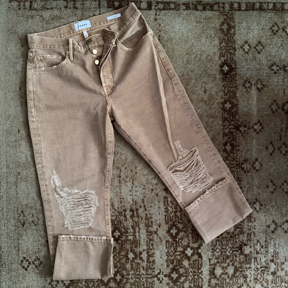Frame Denim Tan Cropped Ankle Jeans